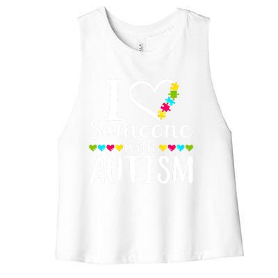 I Love Someone With Autism Heart Puzzle Piece Gift Women's Racerback Cropped Tank