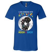 I Love Someone With Autism To The Moon And Back Cool Gift V-Neck T-Shirt