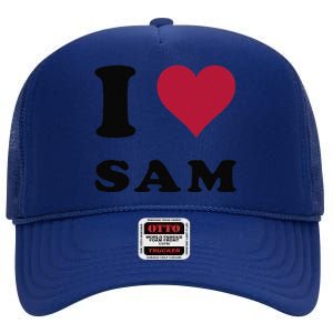 I Love Sam High Crown Mesh Back Trucker Hat