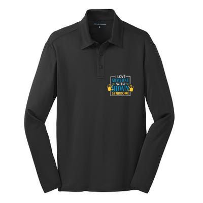 I Love Someone With Down Syndrome Family Down Syndrome Silk Touch Performance Long Sleeve Polo