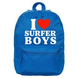 I Love Surfer Boy I Heart Surfer Boy Funny Surf 16 in Basic Backpack