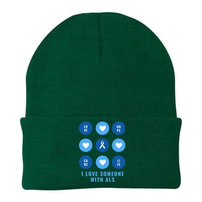 I Love Someone with ALS - Support ALS Awareness Blue Ribbon Knit Cap Winter Beanie