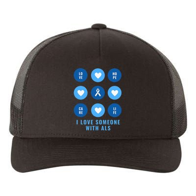 I Love Someone with ALS - Support ALS Awareness Blue Ribbon Yupoong Adult 5-Panel Trucker Hat