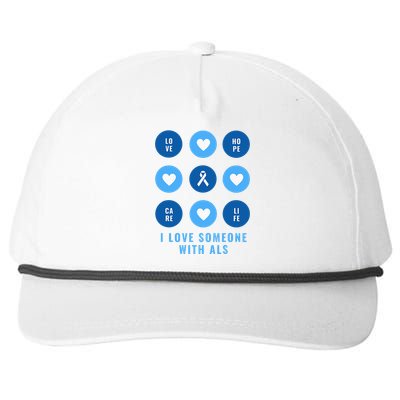 I Love Someone with ALS - Support ALS Awareness Blue Ribbon Snapback Five-Panel Rope Hat