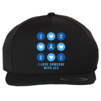 I Love Someone with ALS - Support ALS Awareness Blue Ribbon Wool Snapback Cap