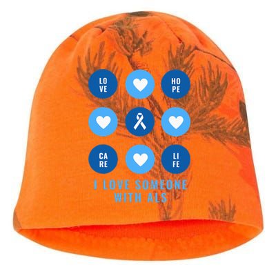 I Love Someone with ALS - Support ALS Awareness Blue Ribbon Kati - Camo Knit Beanie