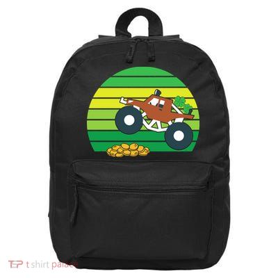 Monster Truck Shamrock Retro St Patricks Day Boys Kids Gifts 16 in Basic Backpack