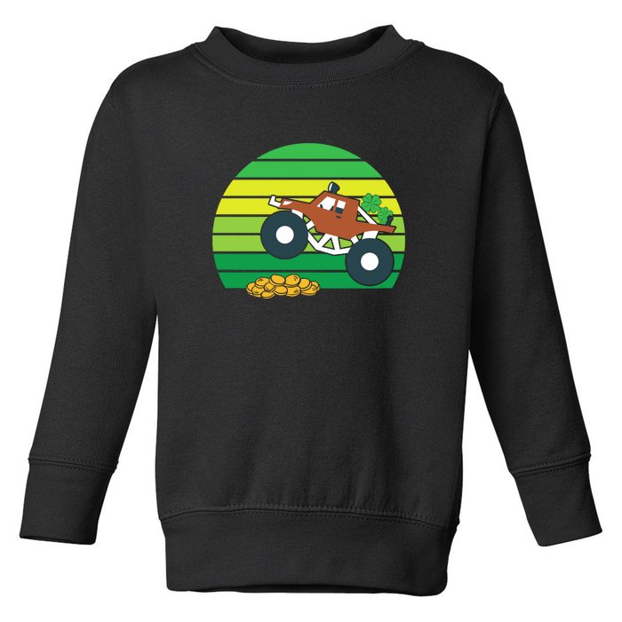 Monster Truck Shamrock Retro St Patricks Day Boys Kids Gifts Toddler Sweatshirt