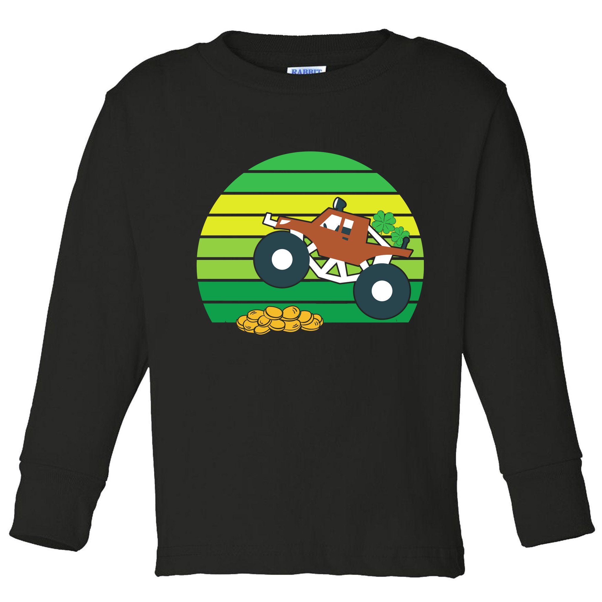 Monster Truck Shamrock Retro St Patricks Day Boys Kids Gifts Toddler Long Sleeve Shirt