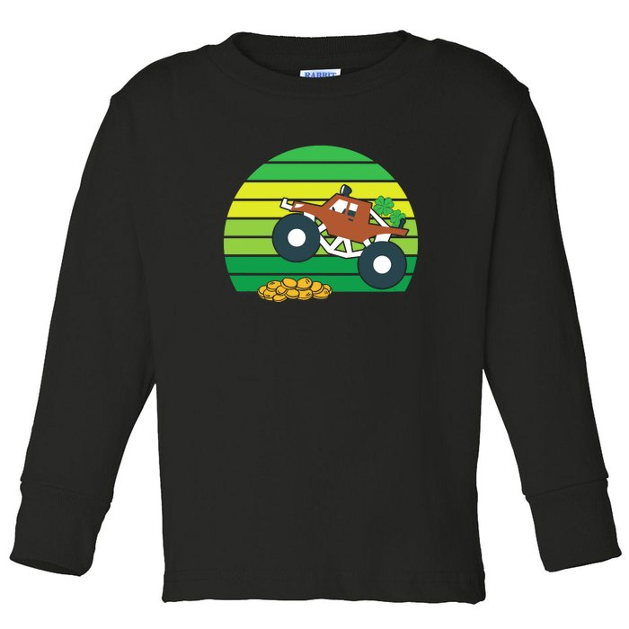 Monster Truck Shamrock Retro St Patricks Day Boys Kids Gifts Toddler Long Sleeve Shirt