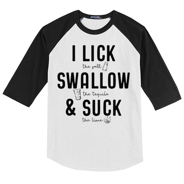 I LICK SWALLOW & SUCK Meme Cinco De Mayo Fun TEQUILA Kids Colorblock Raglan Jersey