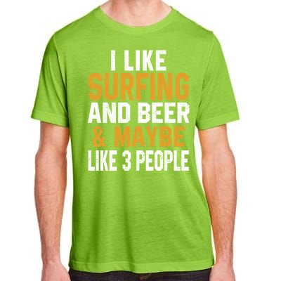 I Like Surfing And Beer Surfer Hawaiian Surfboard Dad Mom Gift Adult ChromaSoft Performance T-Shirt