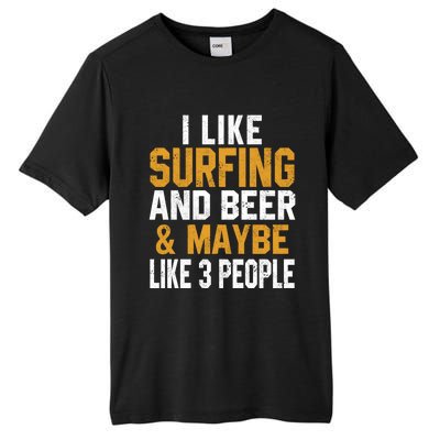 I Like Surfing And Beer Surfer Hawaiian Surfboard Dad Mom Gift Tall Fusion ChromaSoft Performance T-Shirt