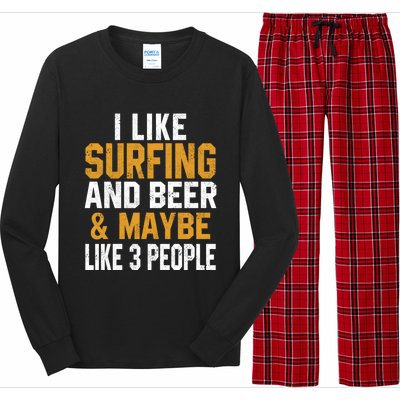 I Like Surfing And Beer Surfer Hawaiian Surfboard Dad Mom Gift Long Sleeve Pajama Set