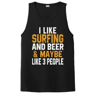 I Like Surfing And Beer Surfer Hawaiian Surfboard Dad Mom Gift PosiCharge Competitor Tank