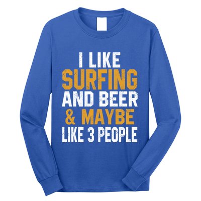 I Like Surfing And Beer Surfer Hawaiian Surfboard Dad Mom Gift Long Sleeve Shirt