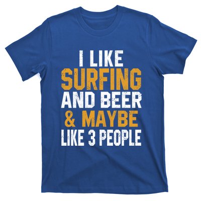 I Like Surfing And Beer Surfer Hawaiian Surfboard Dad Mom Gift T-Shirt