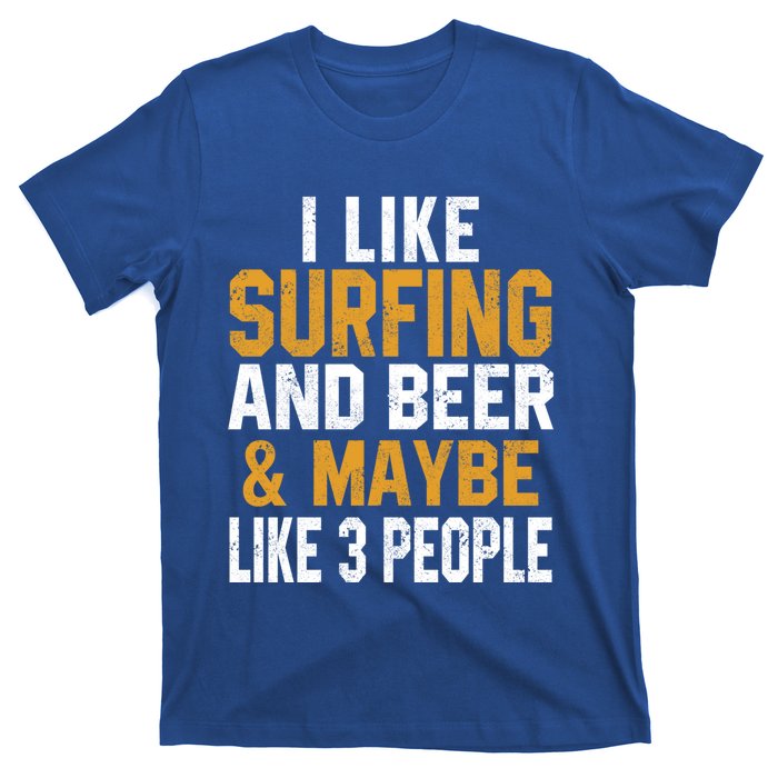 I Like Surfing And Beer Surfer Hawaiian Surfboard Dad Mom Gift T-Shirt