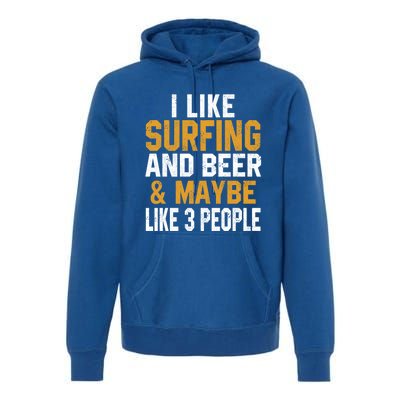 I Like Surfing And Beer Surfer Hawaiian Surfboard Dad Mom Gift Premium Hoodie