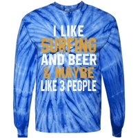 I Like Surfing And Beer Surfer Hawaiian Surfboard Dad Mom Gift Tie-Dye Long Sleeve Shirt