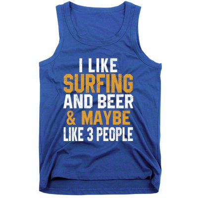 I Like Surfing And Beer Surfer Hawaiian Surfboard Dad Mom Gift Tank Top