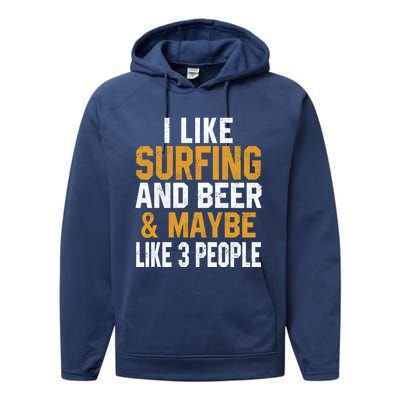 I Like Surfing And Beer Surfer Hawaiian Surfboard Dad Mom Gift Performance Fleece Hoodie