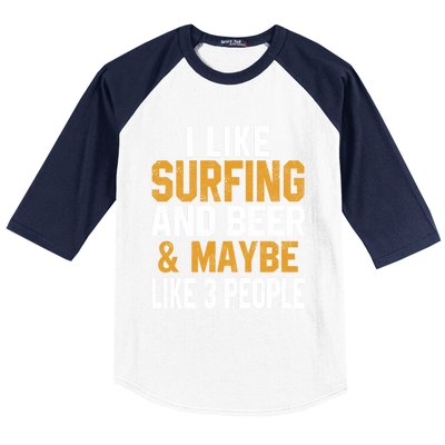 I Like Surfing And Beer Surfer Hawaiian Surfboard Dad Mom Gift Baseball Sleeve Shirt