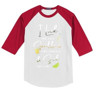 I Lick Salt Swallow Tequila Suck Lime Cinco De Mayo Mexico Gift Kids Colorblock Raglan Jersey