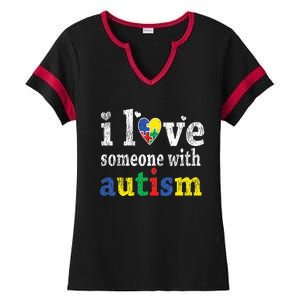 I Love Someone With Autism Support Ladies Halftime Notch Neck Tee