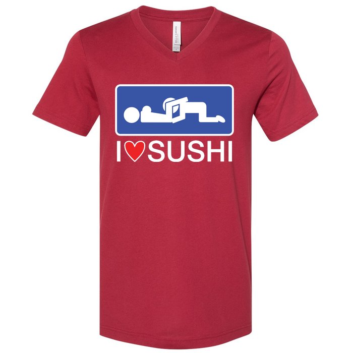 I Love Sushi Adult V-Neck T-Shirt