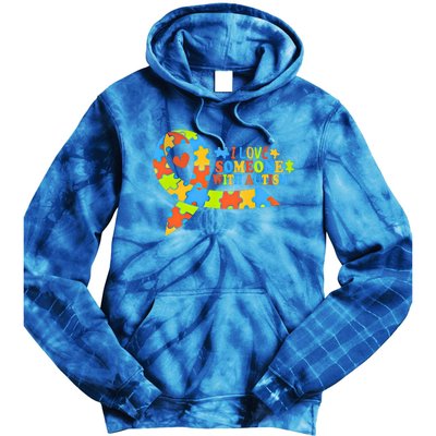 I Love Someone With Autism Awareness Autism Ribbon Family Great Gift Tie Dye Hoodie