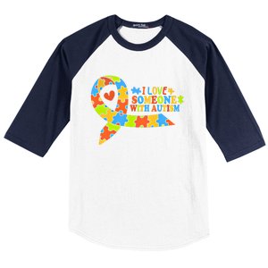 I Love Someone With Autism Awareness Autism Ribbon Family Great Gift Baseball Sleeve Shirt