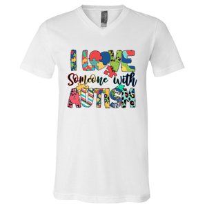 I Love Someone With Autism V-Neck T-Shirt