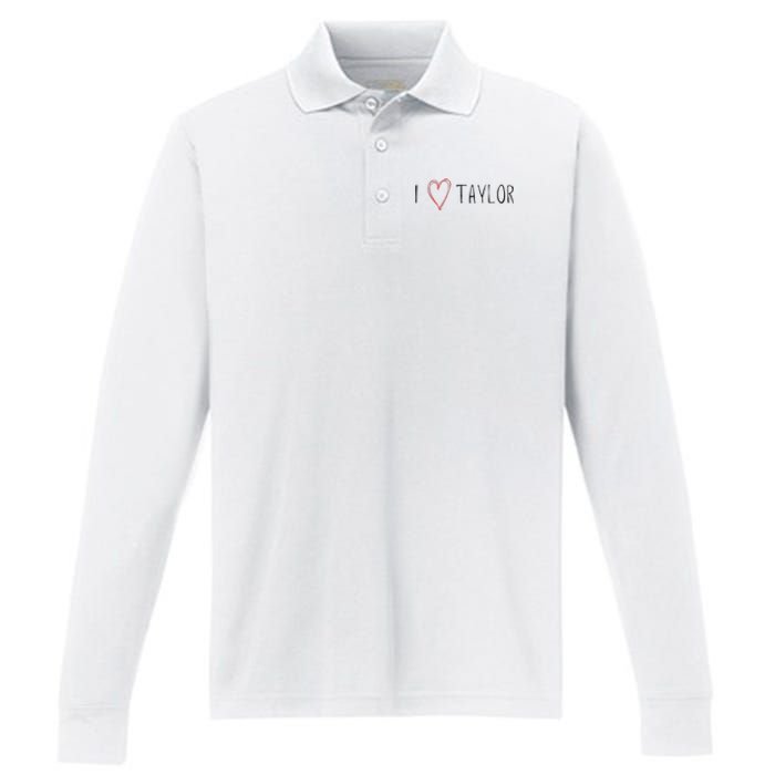 I love Taylor I heart Taylor First Name Performance Long Sleeve Polo