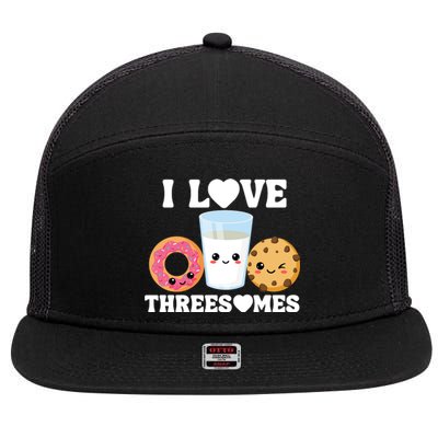 I Love Threesomes Donut Cookie Milk Valentine Pun 7 Panel Mesh Trucker Snapback Hat