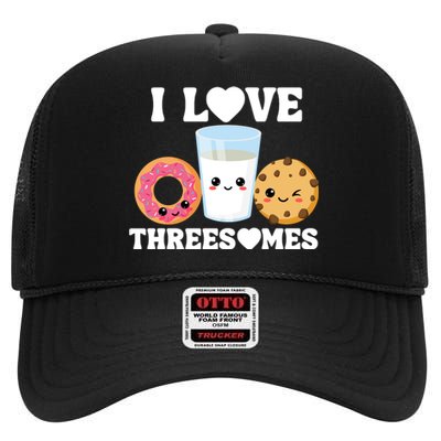 I Love Threesomes Donut Cookie Milk Valentine Pun High Crown Mesh Back Trucker Hat