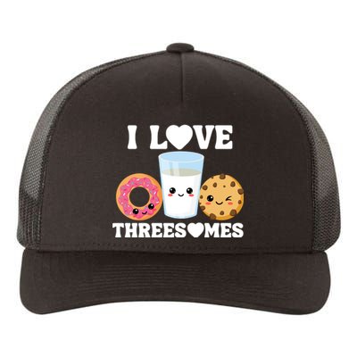 I Love Threesomes Donut Cookie Milk Valentine Pun Yupoong Adult 5-Panel Trucker Hat