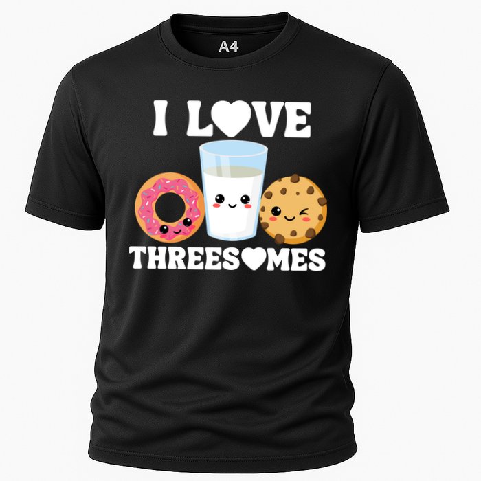 I Love Threesomes Donut Cookie Milk Valentine Pun Cooling Performance Crew T-Shirt