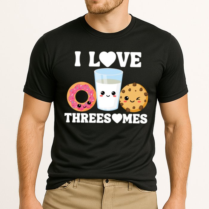 I Love Threesomes Donut Cookie Milk Valentine Pun Cooling Performance Crew T-Shirt