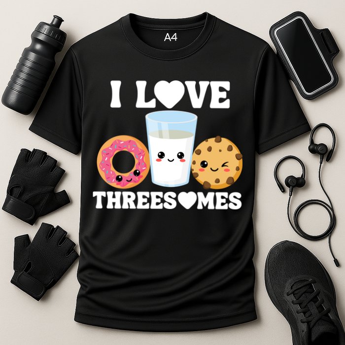 I Love Threesomes Donut Cookie Milk Valentine Pun Cooling Performance Crew T-Shirt