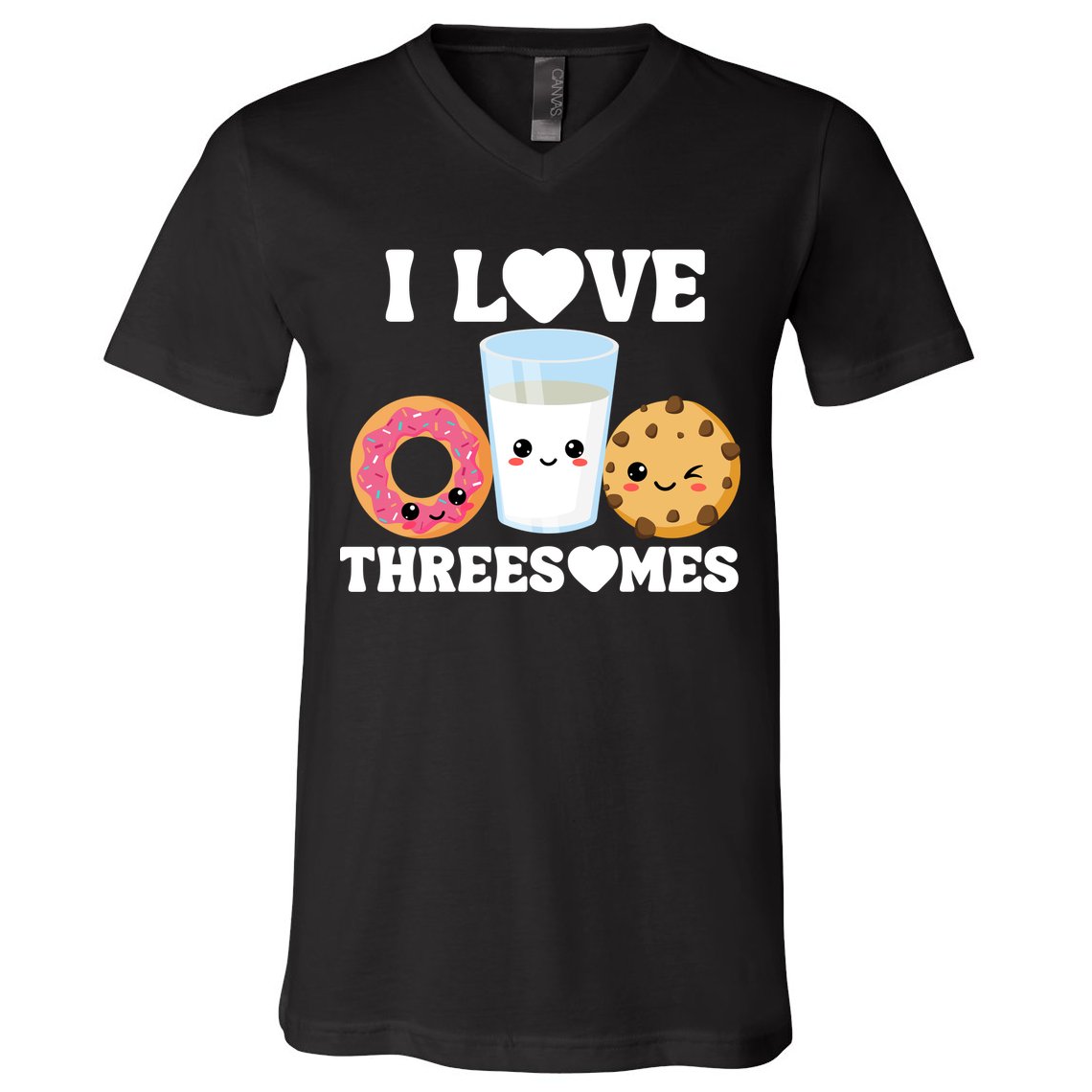 I Love Threesomes Donut Cookie Milk Valentine Pun V-Neck T-Shirt