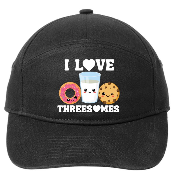 I Love Threesomes Donut Cookie Milk Valentine Pun 7-Panel Snapback Hat