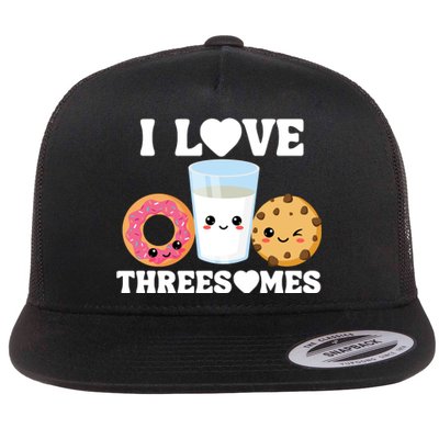 I Love Threesomes Donut Cookie Milk Valentine Pun Flat Bill Trucker Hat