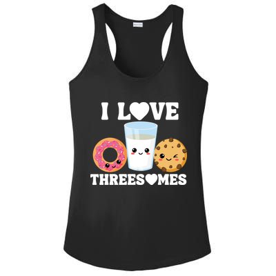 I Love Threesomes Donut Cookie Milk Valentine Pun Ladies PosiCharge Competitor Racerback Tank