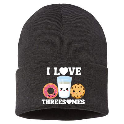 I Love Threesomes Donut Cookie Milk Valentine Pun Sustainable Knit Beanie