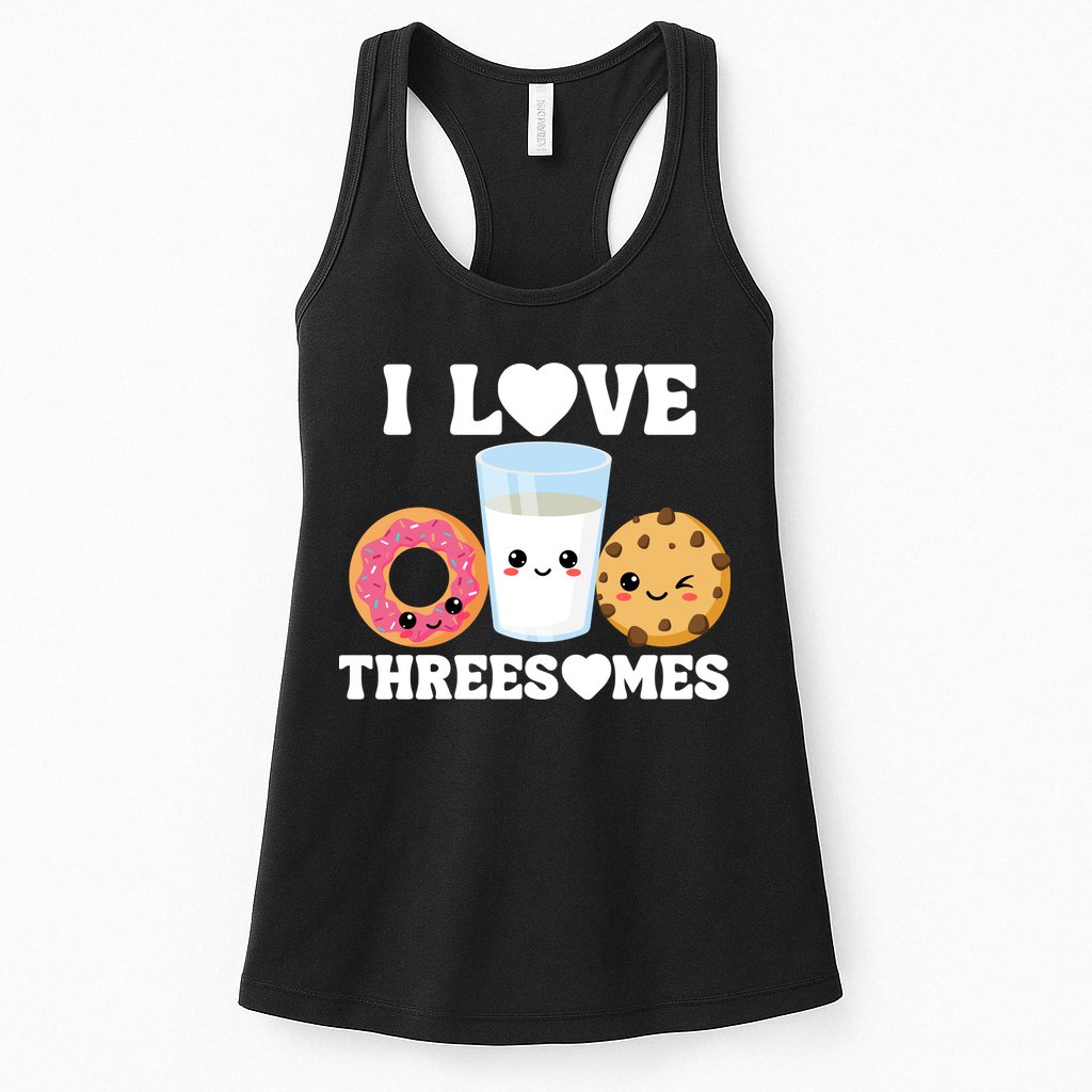 I Love Threesomes Donut Cookie Milk Valentine Pun Womens Tank Top