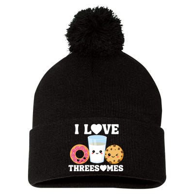 I Love Threesomes Donut Cookie Milk Valentine Pun Pom Pom 12in Knit Beanie