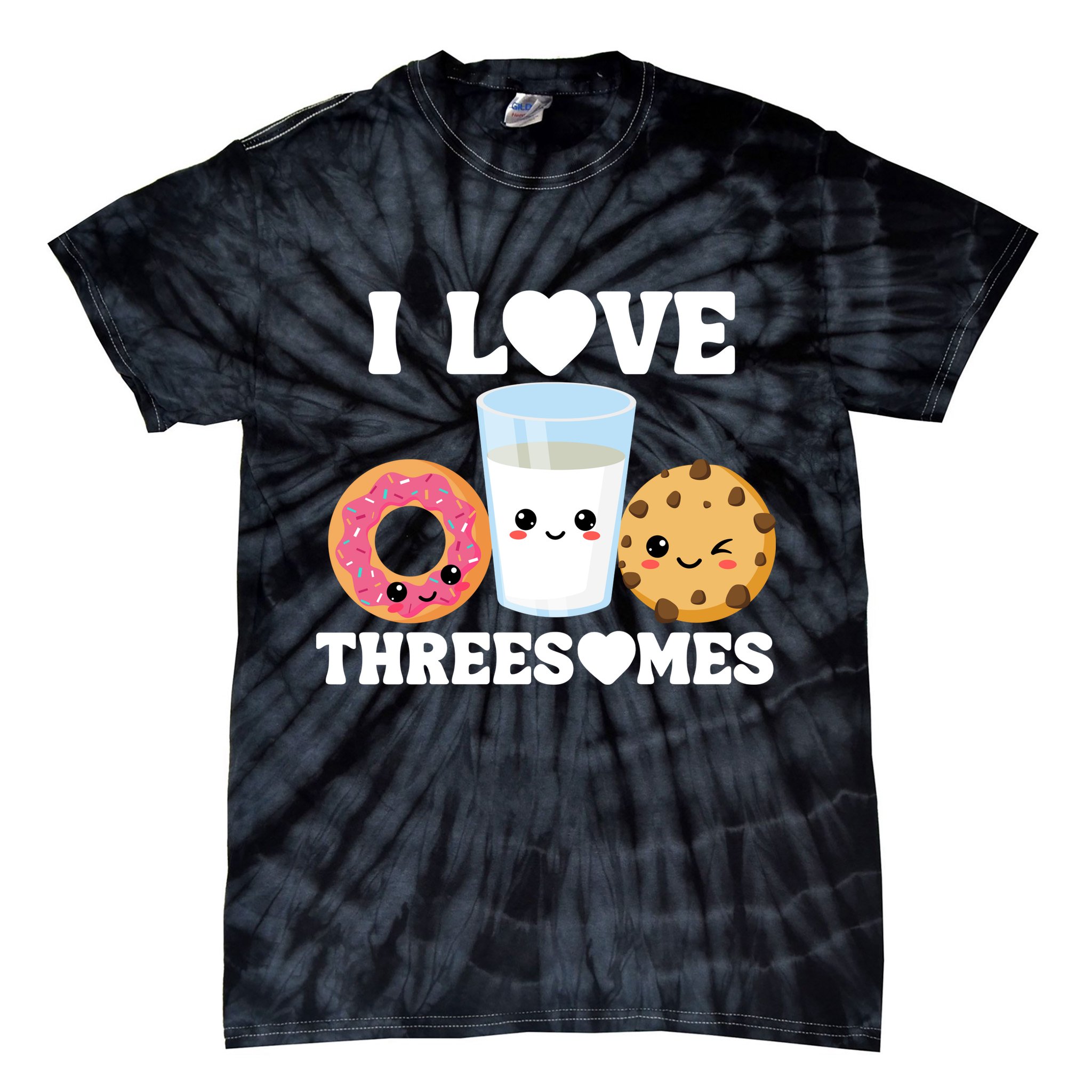 I Love Threesomes Donut Cookie Milk Valentine Pun Tie-Dye T-Shirt