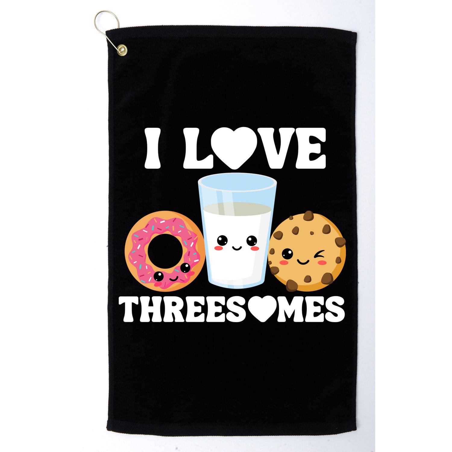 I Love Threesomes Donut Cookie Milk Valentine Pun Golf Towel