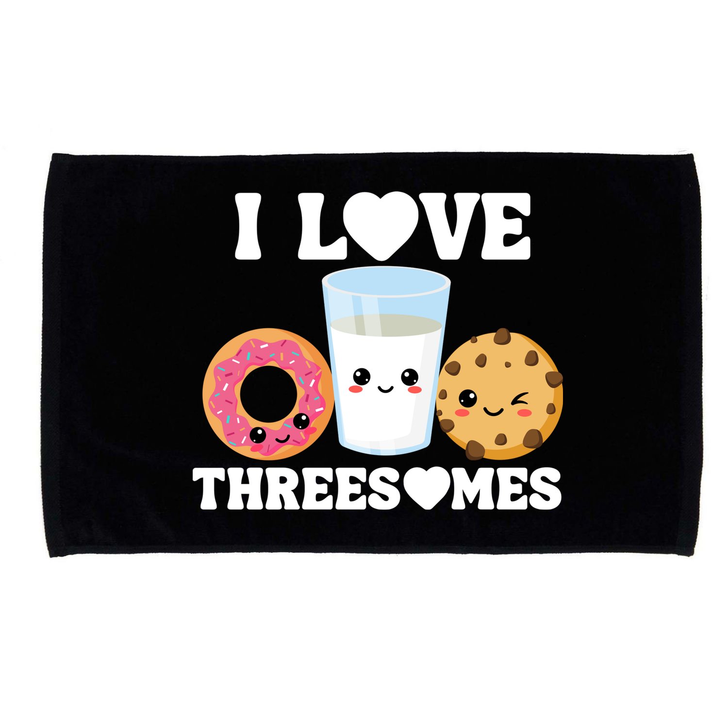 I Love Threesomes Donut Cookie Milk Valentine Pun Microfiber Hand Towel